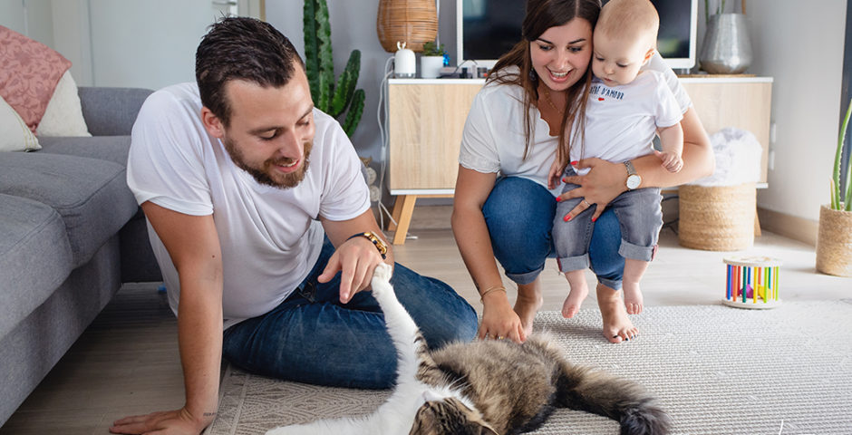 lifestyle bébé grandit 9 mois gars famille chat